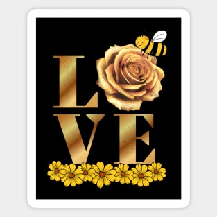 Love: Golden Rose, Daisy and Bee Magnet